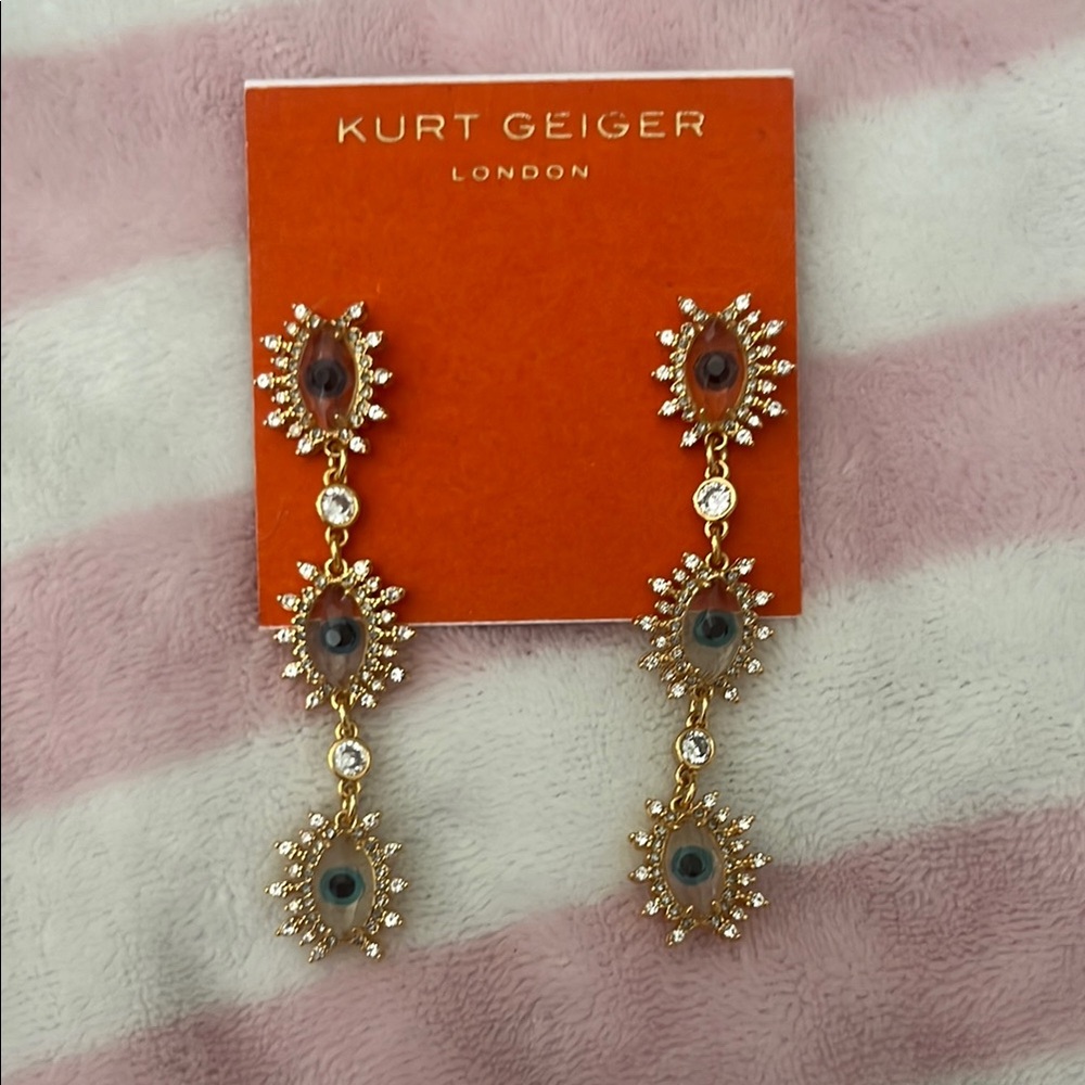 Kurt Geiger Gold and Black Eye Tiered Earrings